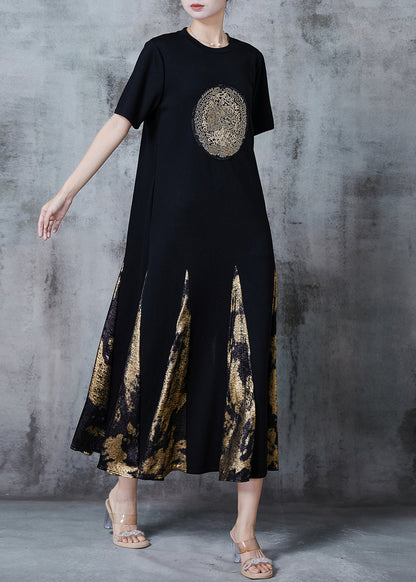 Black Sequins Patchwork Cotton Robe Dresses Summer
