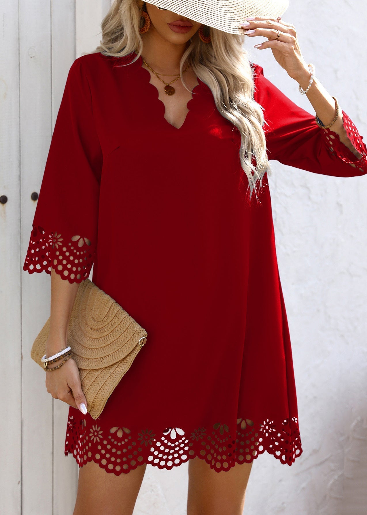 Black V Neck a Line Mid Dresses Half Sleeve