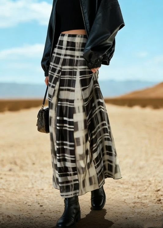 Black White Plaid a Line Skirt Spring