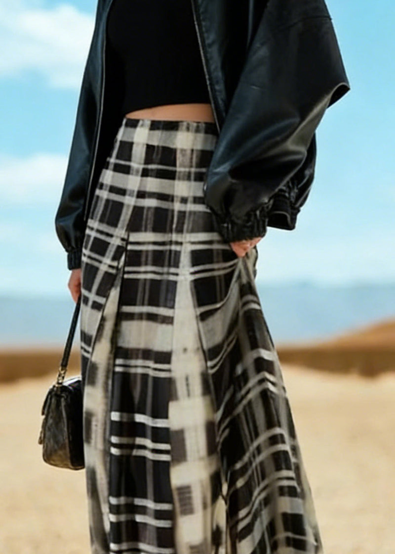 Black White Plaid a Line Skirt Spring