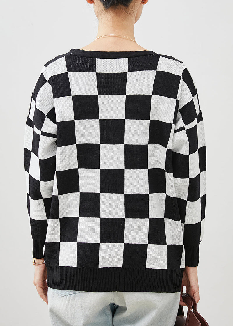 Black White Plaid Knit Cardigans Spring