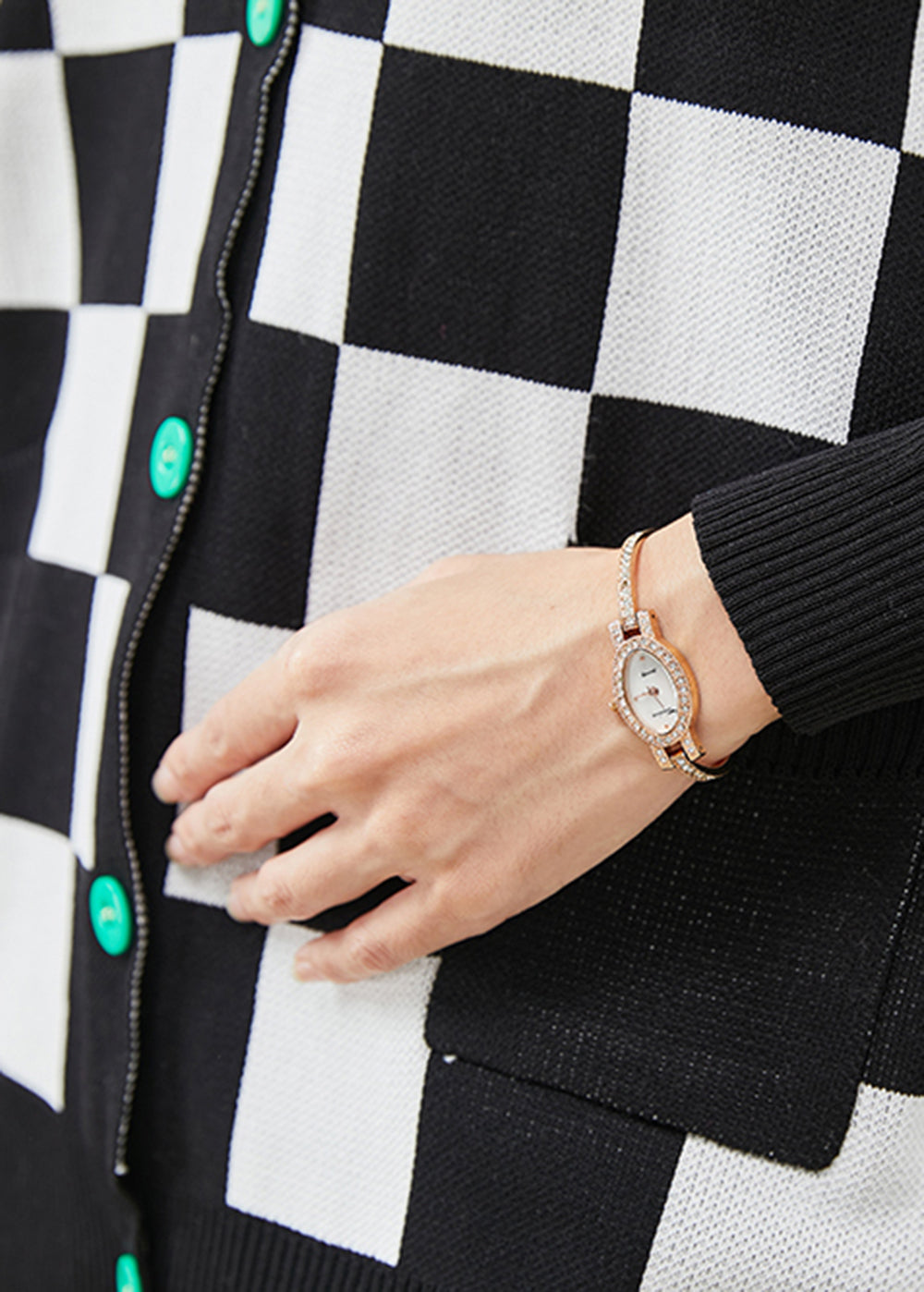 Black White Plaid Knit Cardigans Spring