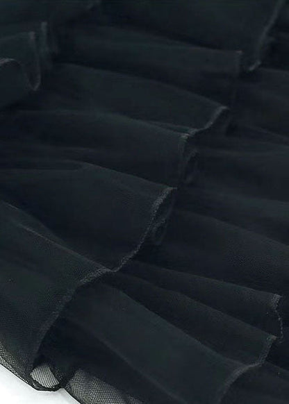 Black Wrinkled Elastic Waist Tulle Skirts Summer