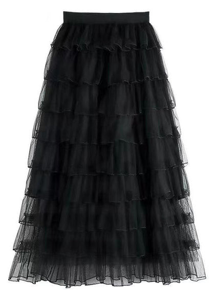 Black Wrinkled Elastic Waist Tulle Skirts Summer