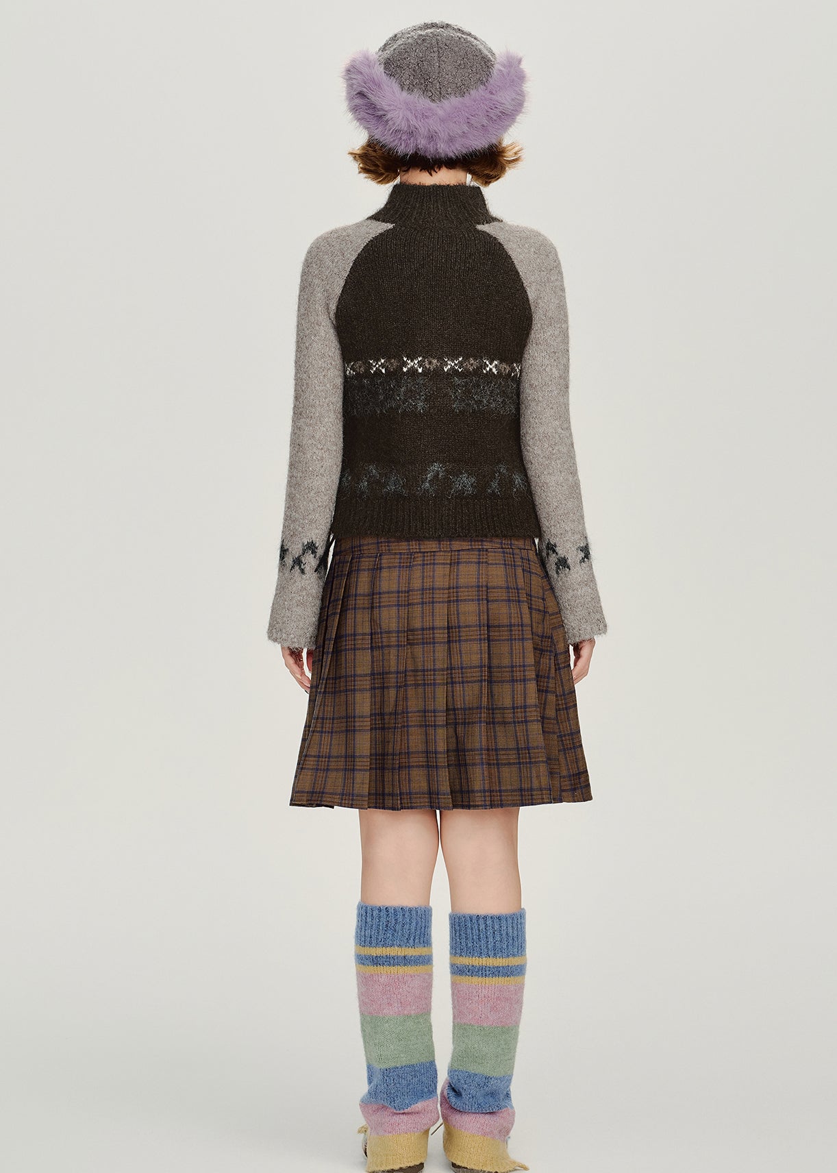 Black Zip Up Patchwork Knit Cardigan Winter