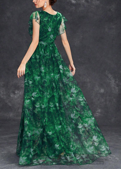 Blackish Green Ruffled Patchwork Tunic Tulle Maxi Dress Summer