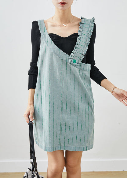 Blue Asymmetrical Cotton Strap Mid Dress Fall