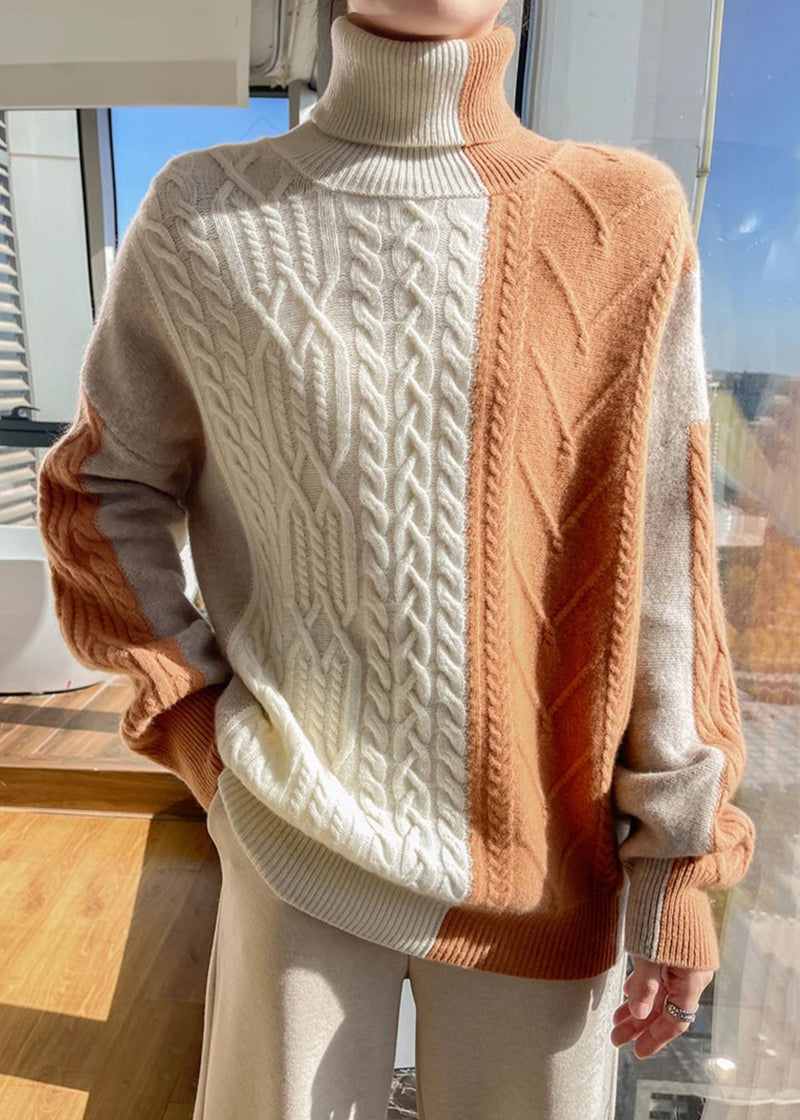 Blue Asymmetrical Patchwork Cable Knit Sweater Spring