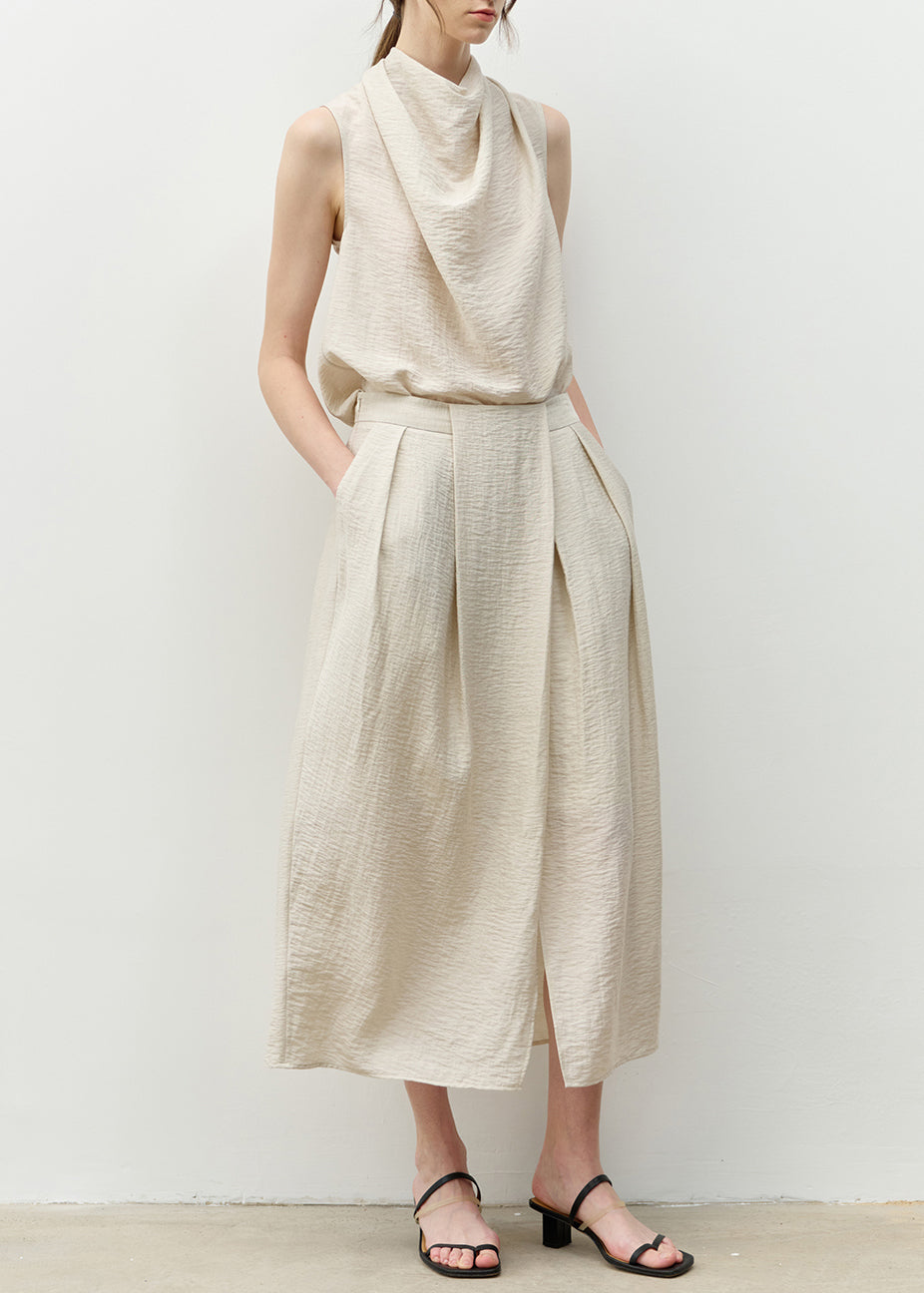 Blue Bow Asymmetrical Linen Top and Skirts Two Piece Set Sleeveless
