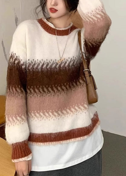 Blue Gradient O Neck Thick Cozy Knit Sweaters Winter