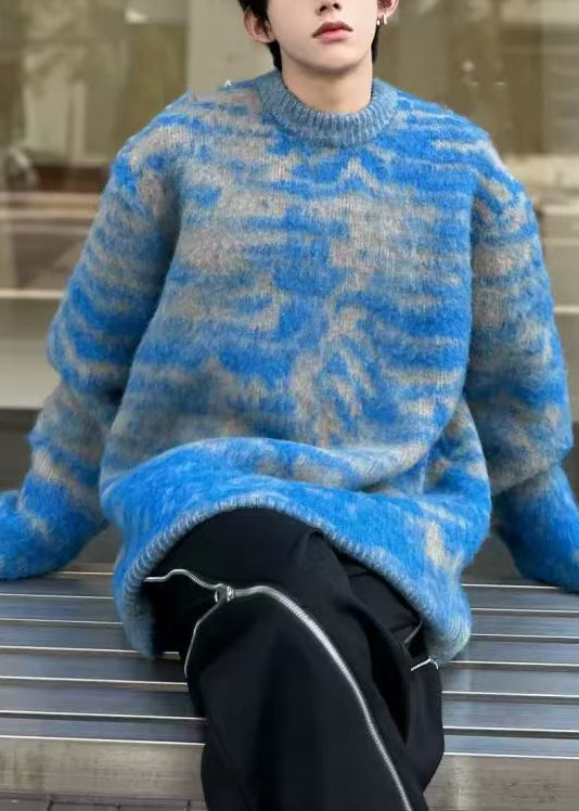Blue O Neck Cozy Ma Hai Mao Sweaters Fall