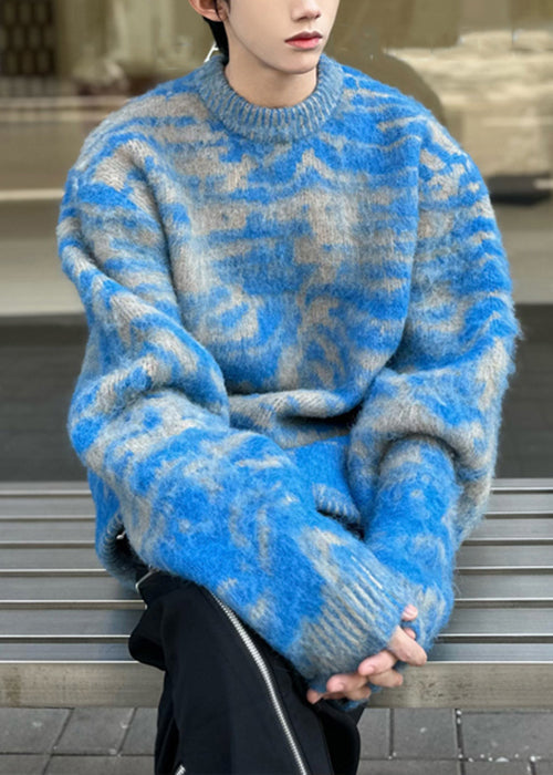 Blue O Neck Cozy Ma Hai Mao Sweaters Fall