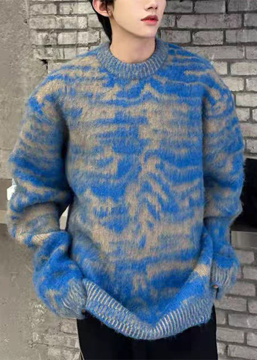 Blue O Neck Cozy Ma Hai Mao Sweaters Fall