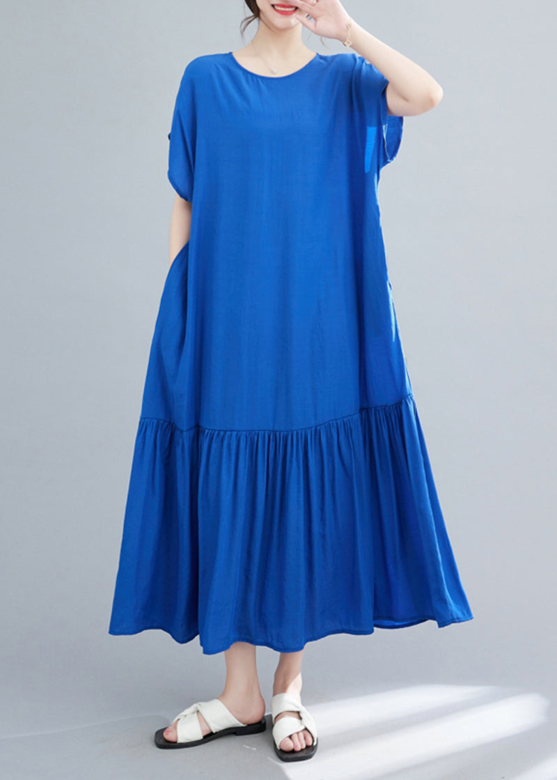 Blue Oversized Patchwork Wrinkled Cotton Robe Dresses Summer