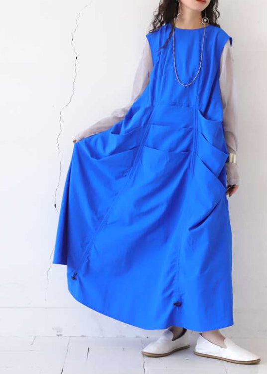 Blue Oversized Wrinkled Cotton Vacation Dresses Sleeveless