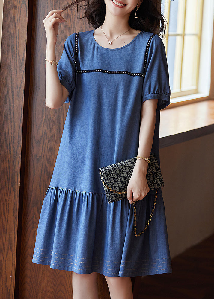 Blue Patchwork Rivet Holiday Long Dress Summer