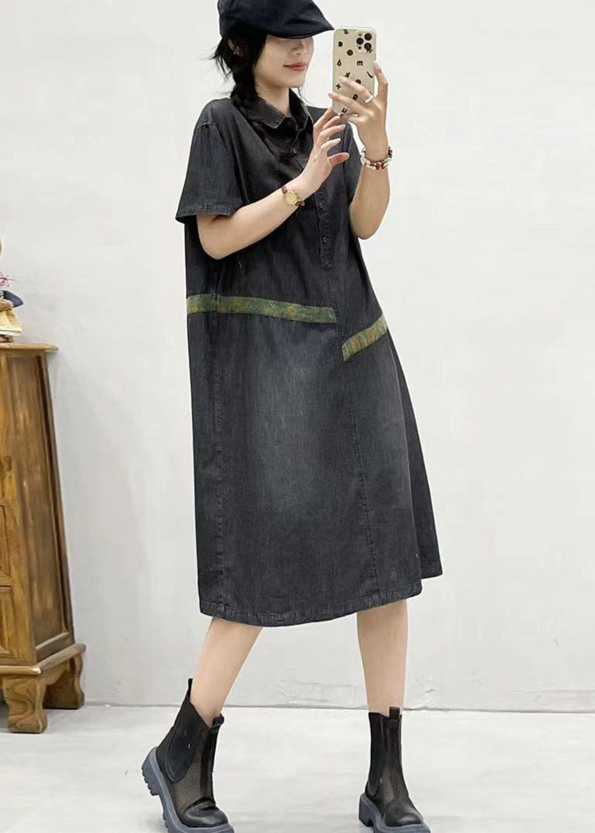 Blue Peter Pan Collar Patchwork Denim Dress Summer