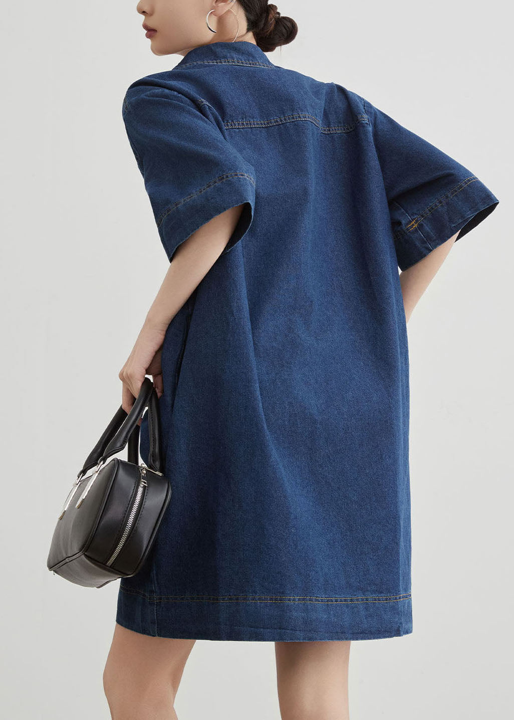 Blue Peter Pan Collar Pockets Denim T Shirt Dresses Summer