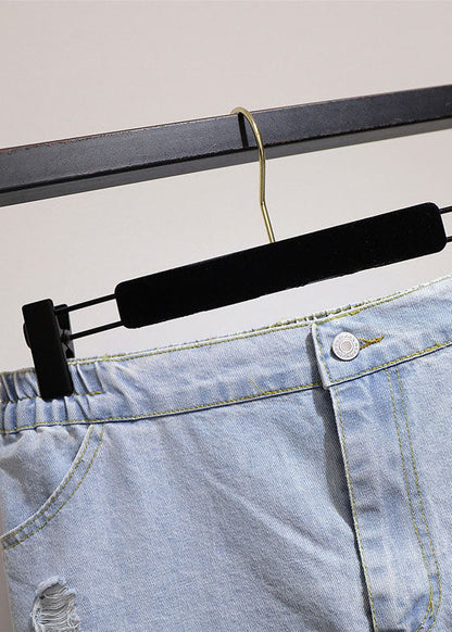 Blue Pockets Hole Tulle Patchwork Denim Skirt Summer