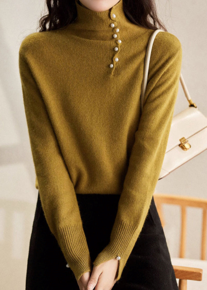 Blue Turtleneck Pearl Patchwork Cozy Cotton Knit Sweater Spring