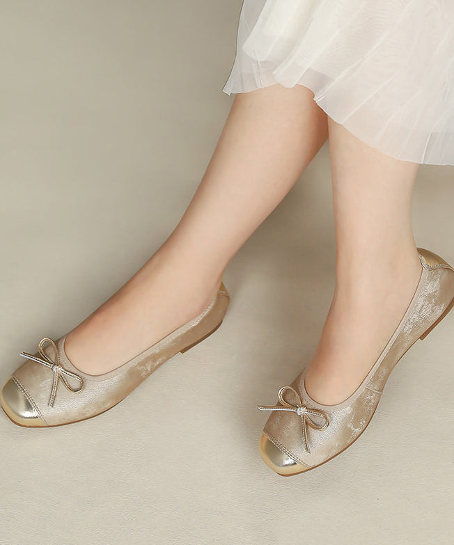 Bow Flat Shoes for Green Sheepskin