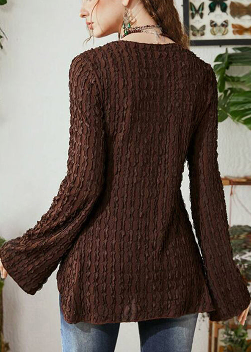 Brown Butterfly Lace Up Patchwork Knitting Cotton Cardigan Spring