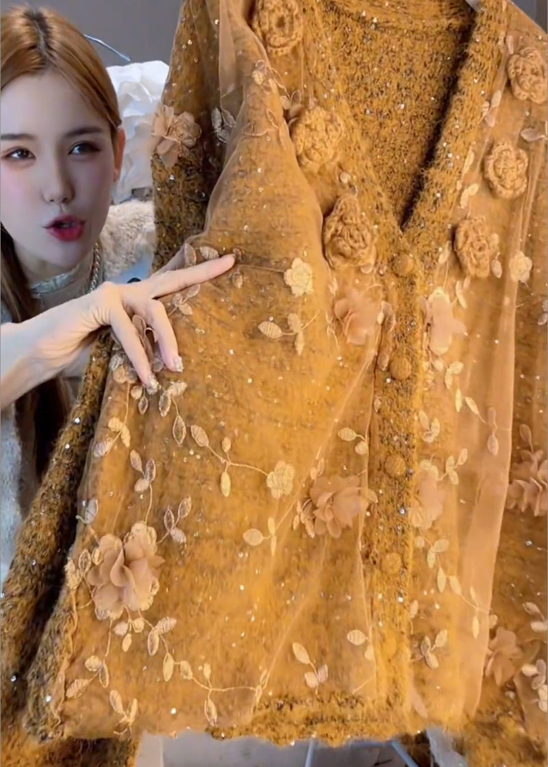 Caramel Oversized Decorated Knit Cardigan Winter