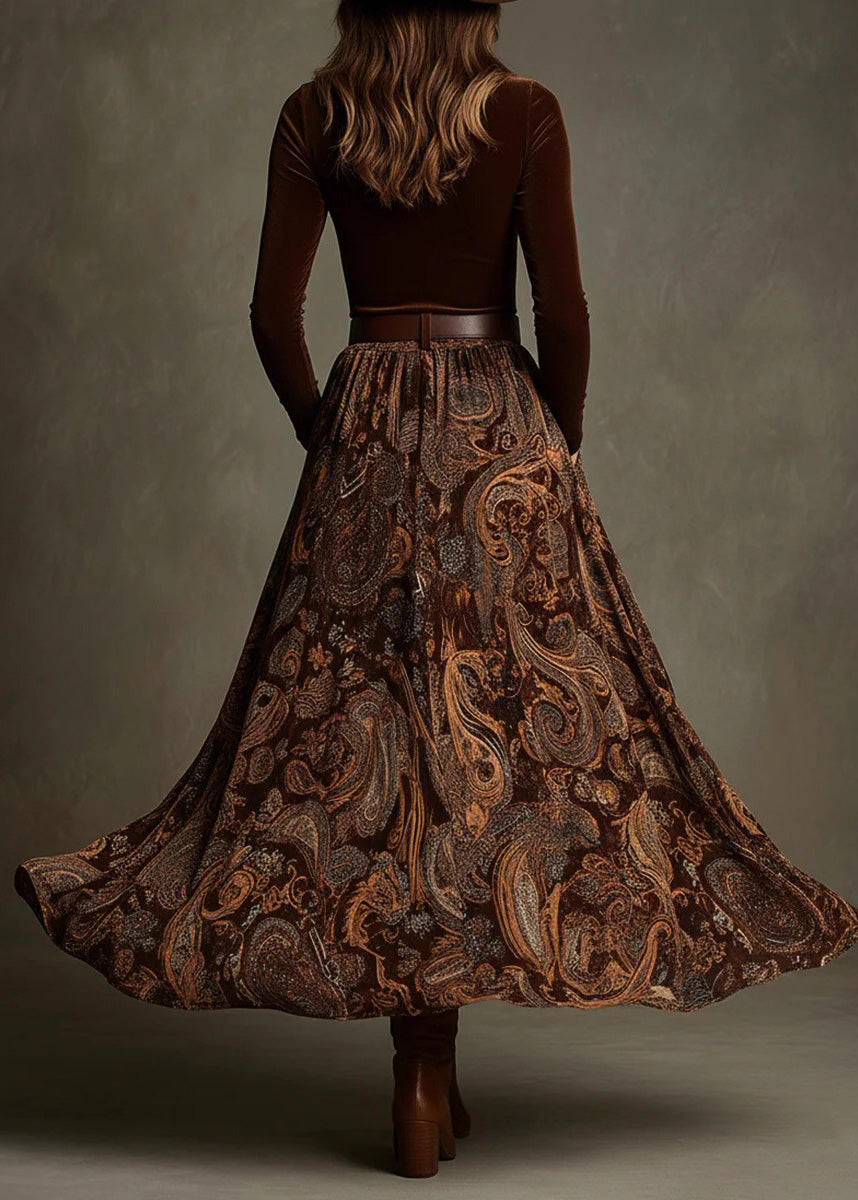 Caramel Print Pockets Velvet Two Pieces Set Spring