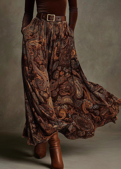 Caramel Print Pockets Velvet Two Pieces Set Spring