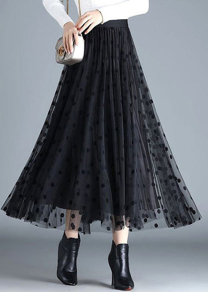 Coffee Dot High Waist Tulle Pleated Skirt Spring