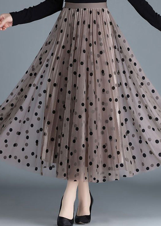 Coffee Dot High Waist Tulle Pleated Skirt Spring