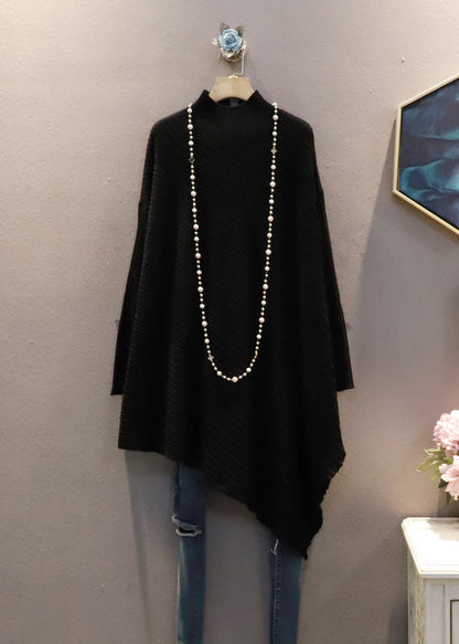 Coffee High Neck Asymmetrical Exra Large Hem Knit Sweater Spring