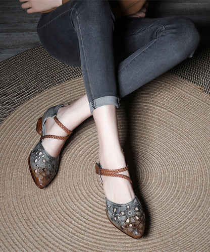 Coffee Hollow Out Buckle Strap Chunky Sandals