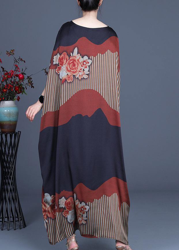 Color Block Batwing Sleeve Silk Maxi Dresses Summer Spring