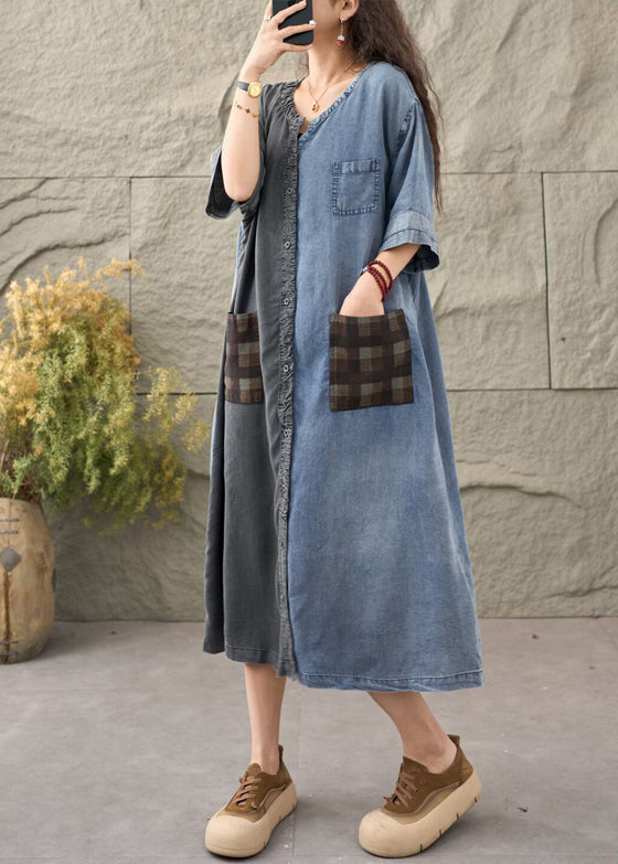 Colorblock Asymmetrical Patchwork Denim Dress Summer