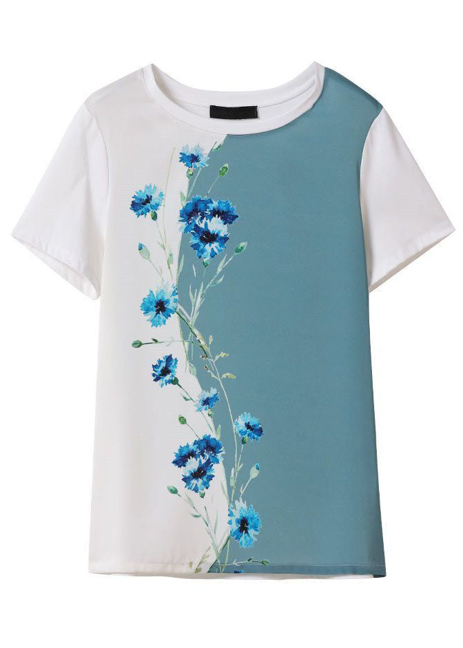 Colorblock O-neck Oversized Print Silk Tanks Summer