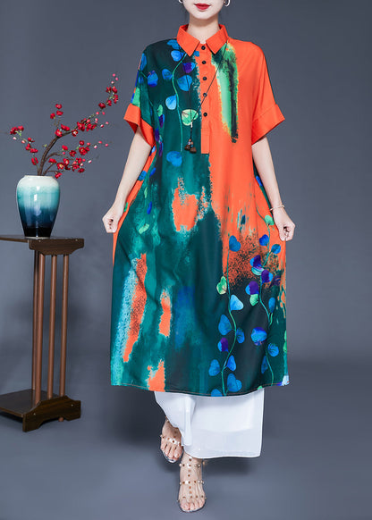 Colorblock Peter Pan Collar Tie Dye Silk Vacation Dresses Summer