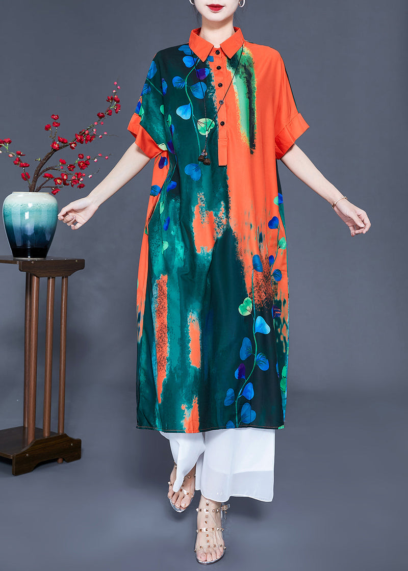 Colorblock Peter Pan Collar Tie Dye Silk Vacation Dresses Summer