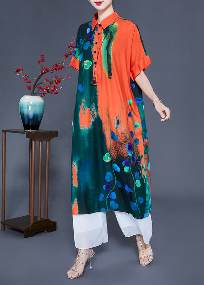 Colorblock Peter Pan Collar Tie Dye Silk Vacation Dresses Summer