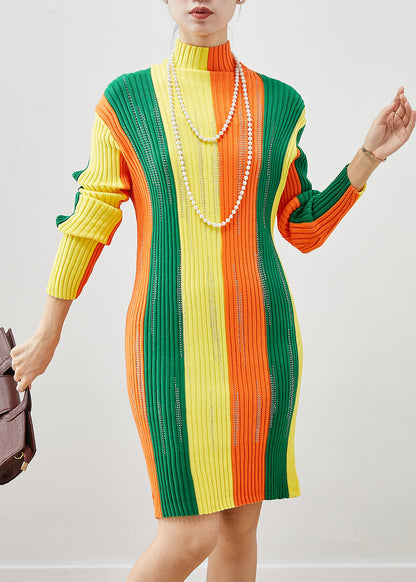 Colorblock Striped Silm Fit Knit Dress Winter