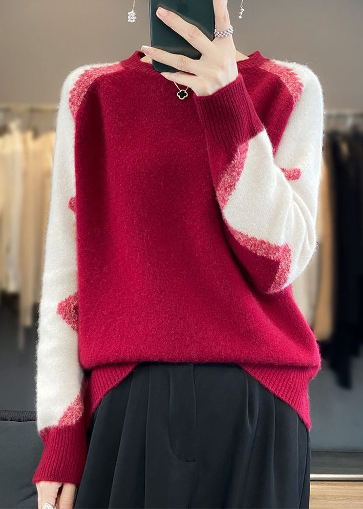 Dark Gray O Neck Patchwork Cozy Wool Sweaters Spring
