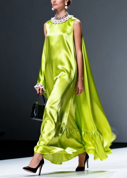 Fluorescent Green Oversized Draping Silk Dresses Sleeveless
