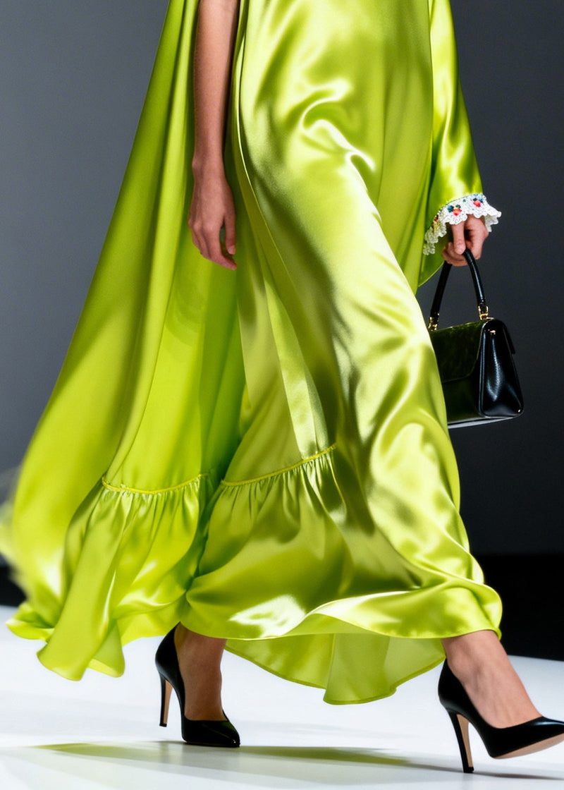 Fluorescent Green Oversized Draping Silk Dresses Sleeveless