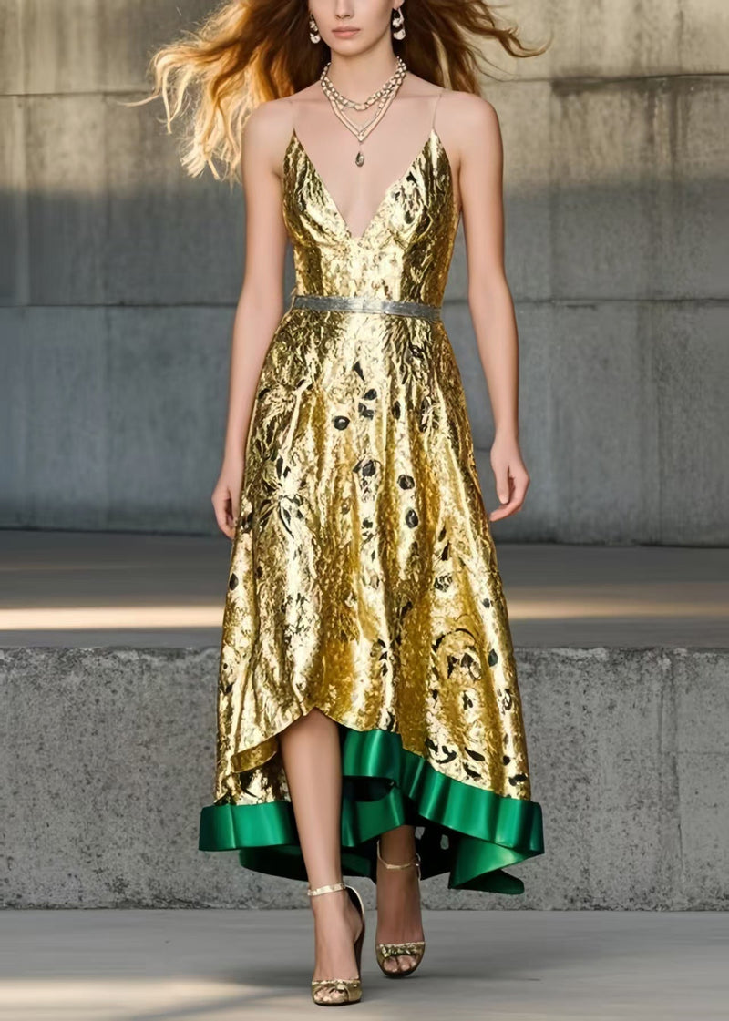 Golden Jacquard Exra Large Hem Cami Dresses Summer