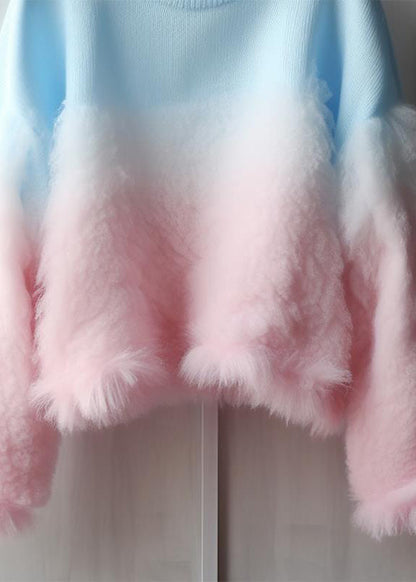 Gradient Color Fluffy Cozy Cotton Knit Sweaters Fall