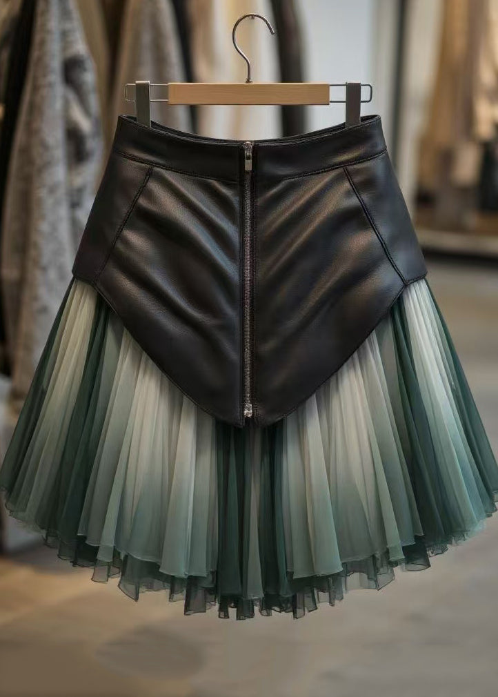 Gradient Color Wrinkled Tulle Patchwork Skirts Spring