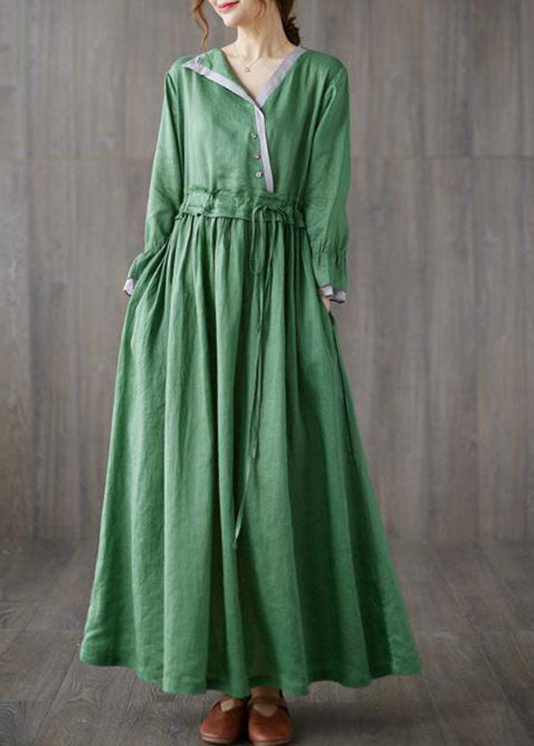 Green Asymmetrical Design Tie Waist Cotton Holiday Dress Spring