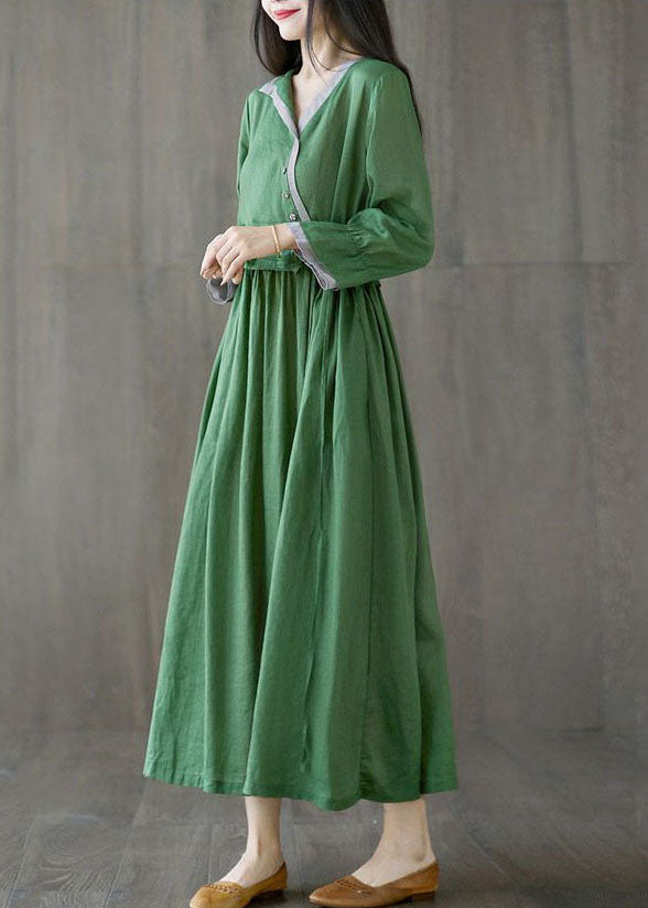 Green Asymmetrical Design Tie Waist Cotton Holiday Dress Spring