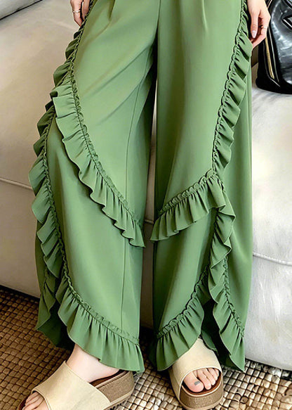Green Asymmetrical Ruffled Patchwork Pants