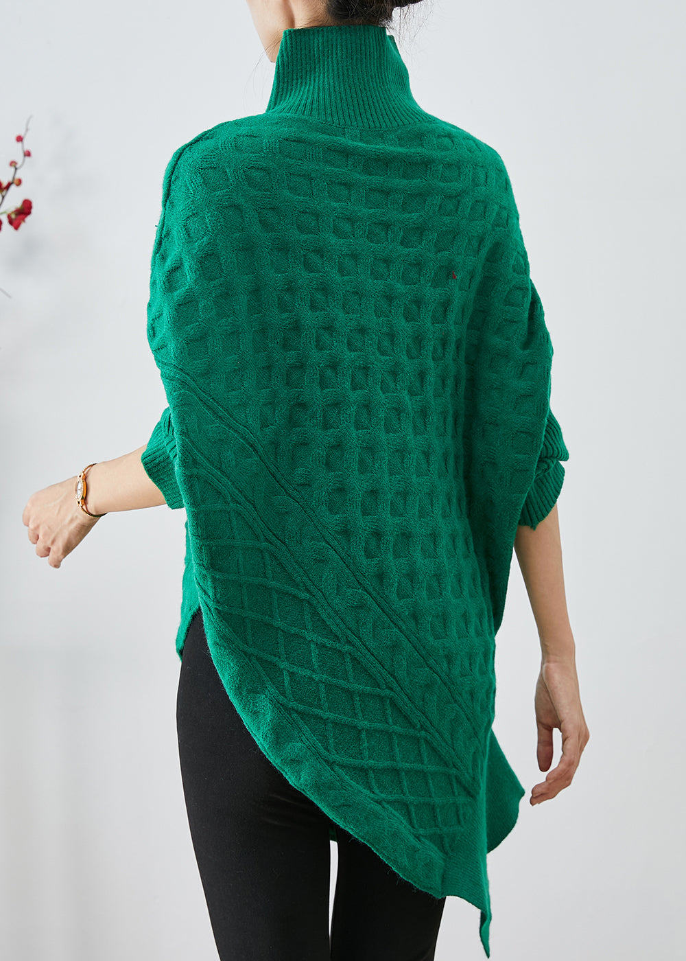 Green Asymmetrical Zippered Knit Short Sweater Fall